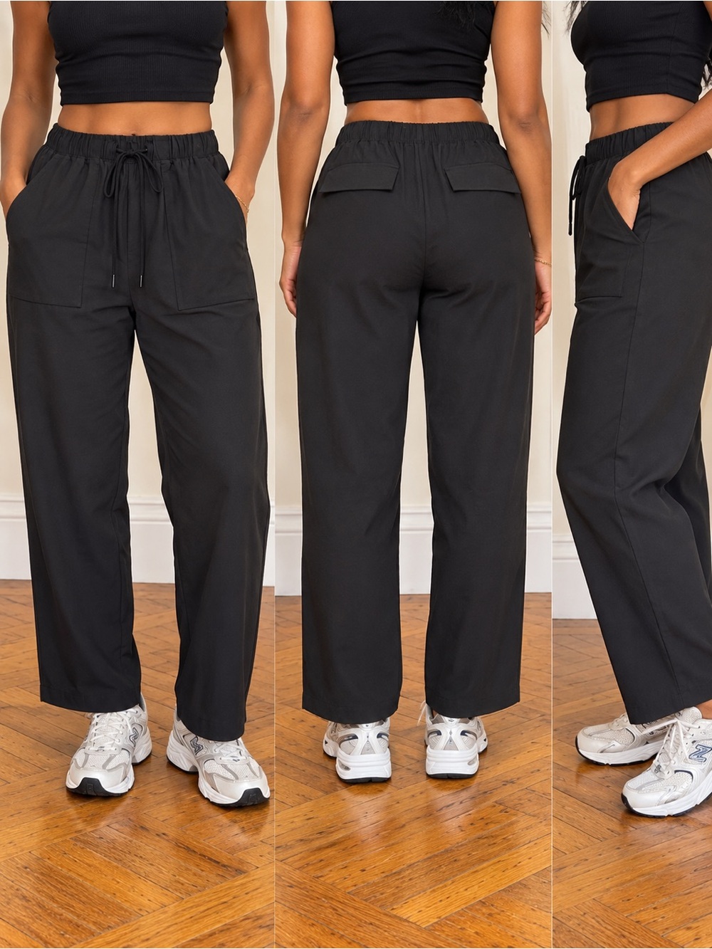 Zara Black Cropped Drawstring Pants